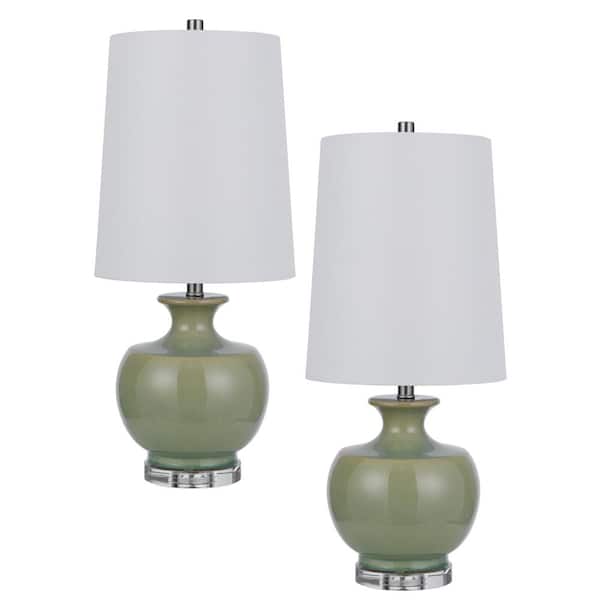 CAL Lighting 27.5 in. Kawela Mustad Green Dimmable Bedside Table Lamp and Table Lamp Set with Harp and Finial (Set of 2)