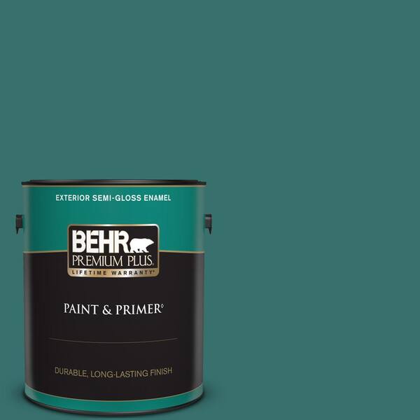 BEHR PREMIUM PLUS 1 gal. #500D-7 Caribbean Green Semi-Gloss Enamel Exterior Paint & Primer