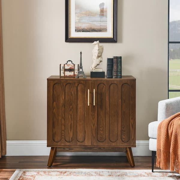 Tileon Mid Century Modern Fluted Sideboard Cabinet with Adjustable Shelves and Solid Wood Legs, Buffet Cabinet in Walnut
