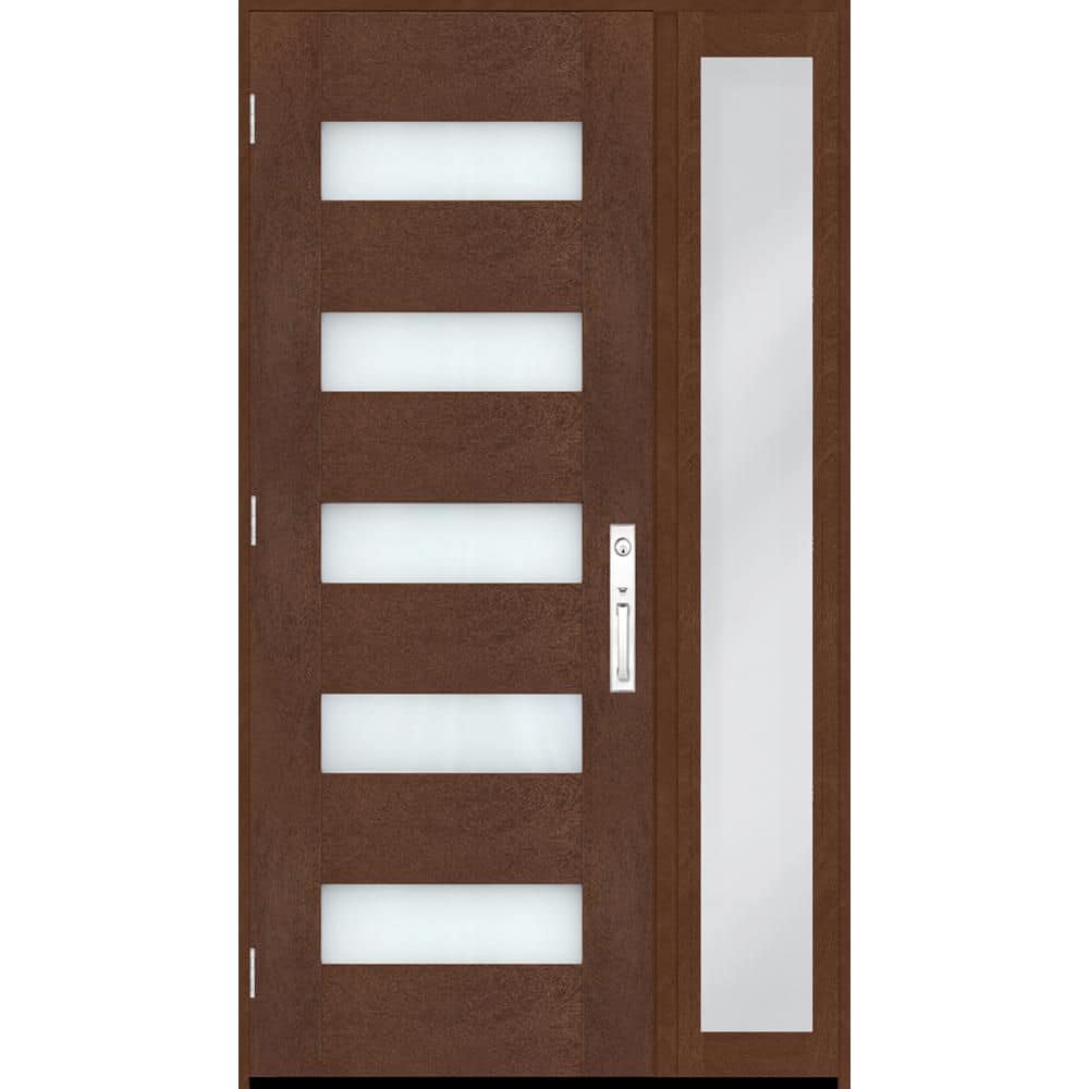 Regency 49 in. x 96 in. 5L Modern Frosted Glass RHOS Chestnut Fiberglass Prehung Front Door w/10in.SL & 8011 NKL Lockset price history on PriceWatchPro
