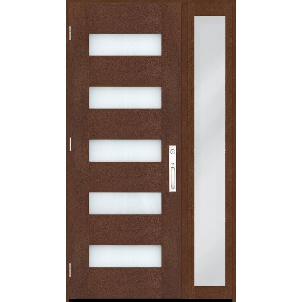 Regency 55 in. x 80 in. 5L Modern Clear Glass RHOS Chestnut Fiberglass Prehung Front Door w/16in. SL 8011 NKL Lockset price history on PriceWatchPro