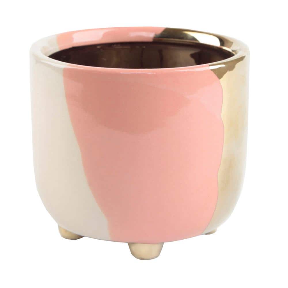 Blush Pink and Gold Ceramic Footed Indoor Planter