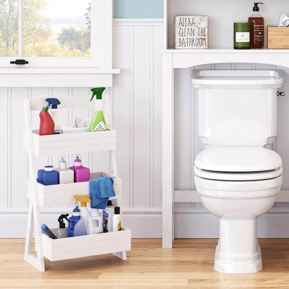 White 3-Shelf Compact Storage Caddy with Handle
