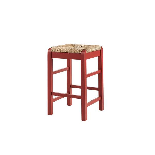 Home Decorators Collection Dorsey Mason Red Backless Wood Counter Stool with Woven Rush Seat