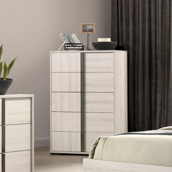 Furniture of America Ramensy Washed White 5-Drawer 31 in. Chest of Drawers
