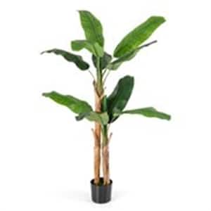 5 . 5 FT Green Artificial Banana Tree with 10 Large Leaves Double Stalks Natural Bark