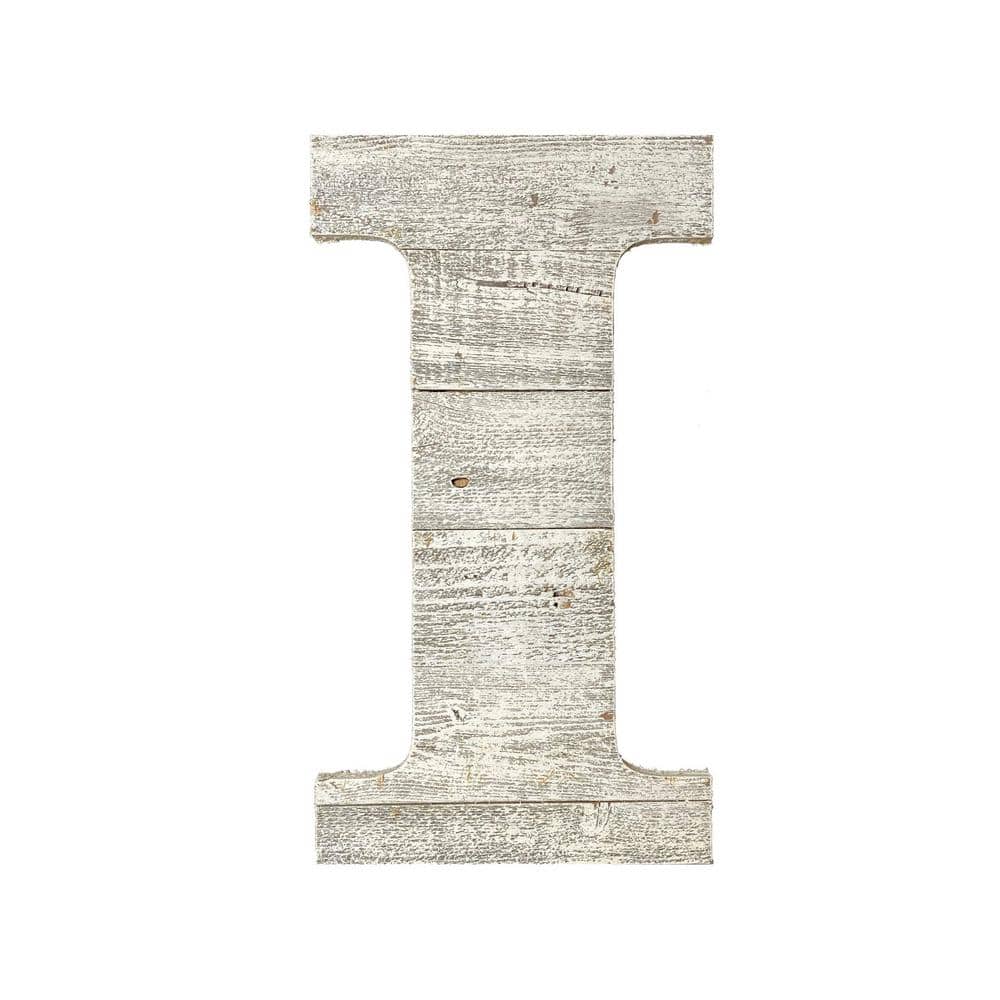 Rustic White Wash Reclaimed Wood Monogram Letter I, 16 in.