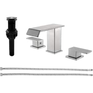 8 in. Widespread Double Handle Bathroom Faucet with Drain Kit Included and Supply Lines and Drip Free in Brushed Nickel