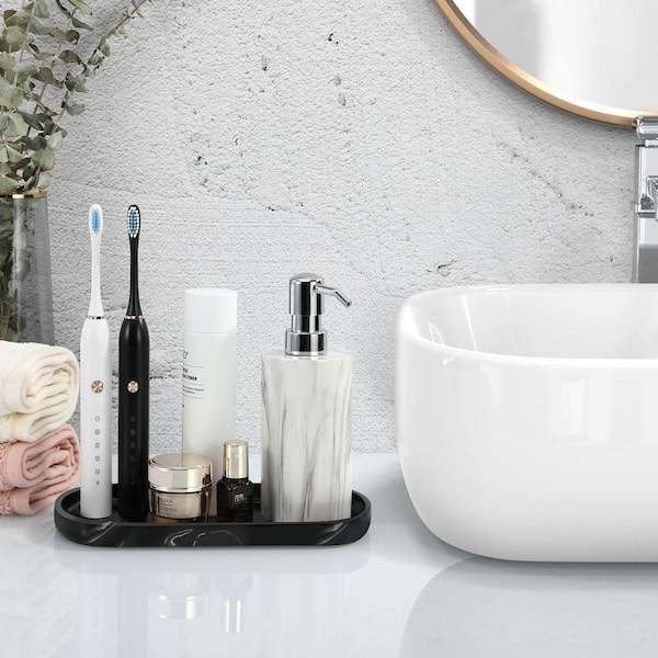 Dracelo Black Bathroom Vanity Tray for Countertop - Bamboo Organizer Tray for Dresser Tops, Toilet Small Decorative Tray