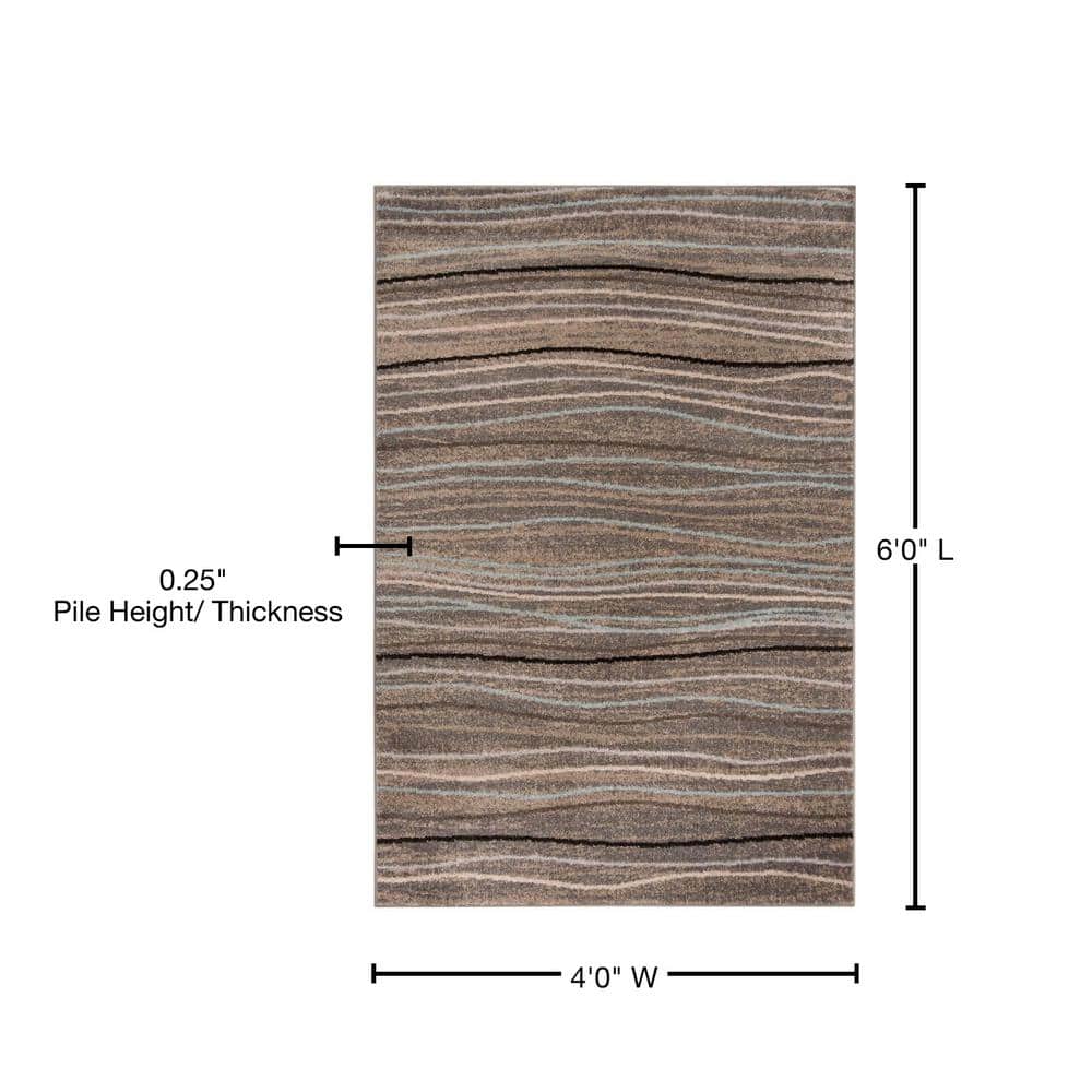 Silver & Beige Synthetic 4' x 6' Easy-Care Rectangular Rug