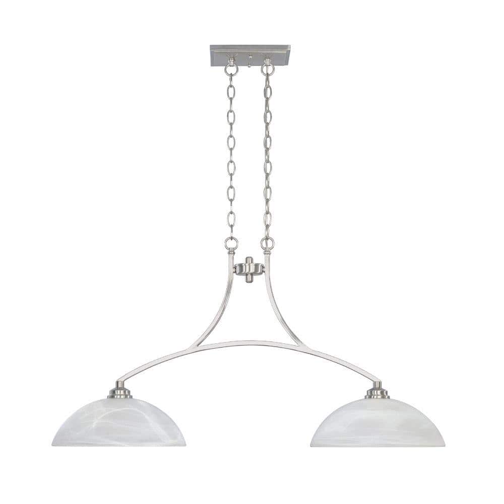Bronze Glass 2-Light Island Pendant with Alabaster Shades