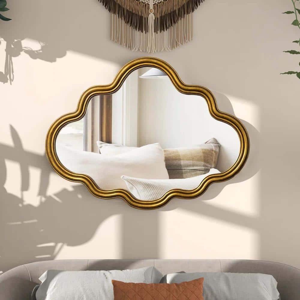 Antique Gold 40 in. W x 29.5 in. H Irregular Decorative Wall Mirror Asymmet