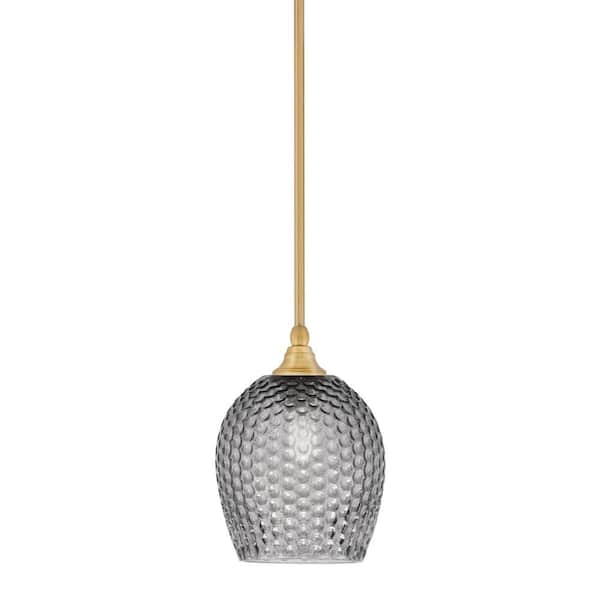 Unbranded Sparta 100-Watt 1-Light New Age Brass Shaded Pendant Light Mini Pendant with Smoke Textured Glass and No Bulb Included
