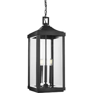 Gibbes Street Collection 3-Light Textured Black Clear Beveled Glass New Traditional Outdoor Hanging Porch Lantern Light