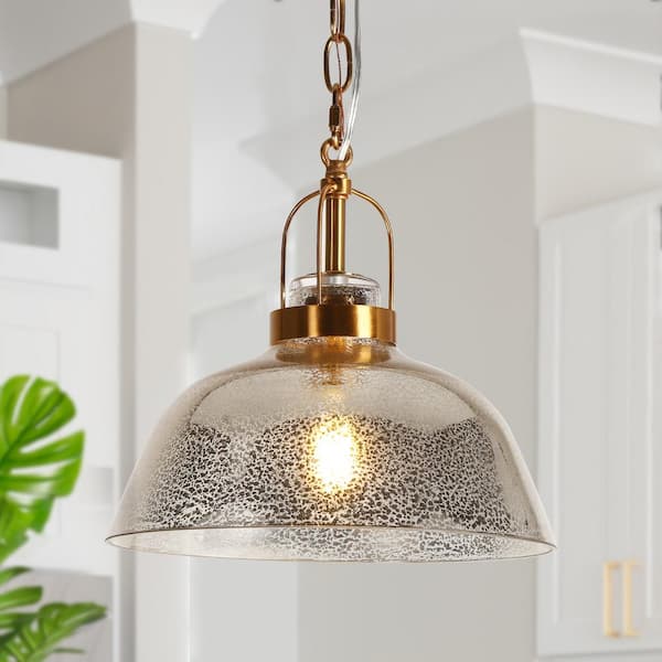 LNC Mid-Century 1-Light Plated Brass Pendant Light with Bell Glass Shade