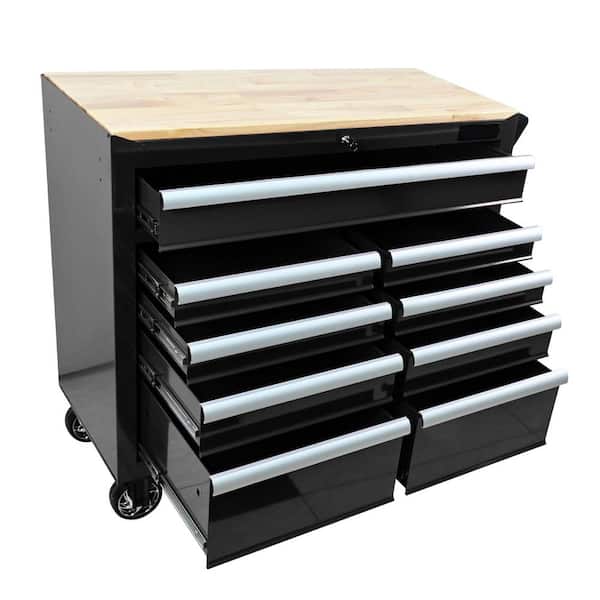 18.11 in 9-Drawers Multifunctional Side Tool Cabinets with Wheels and Wooden Top