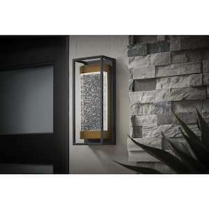 Lindley 12.38 in. Modern 1-Light Black and Brass Hardwired LED Outdoor Wall Lantern Sconce with Double Frame(1-Pack)