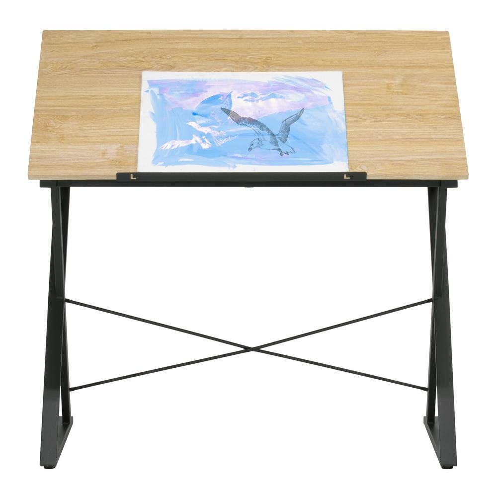 Ashwood and Charcoal Adjustable Drawing Table with Steel Frame
