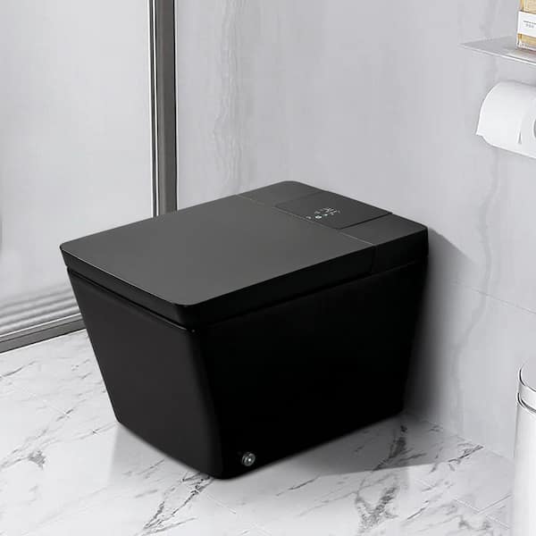 ANGELES HOME Retangular 12 in. Roungh-In Smart Toilet Bidet in Matte Black, Auto Open/Flushing, Remote, LED Screen Display Round Seat