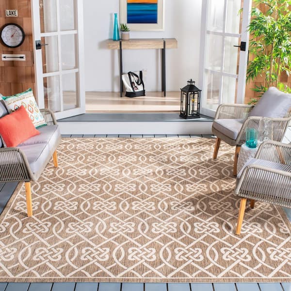 Courtyard Mocha/Light Beige 8 ft. x 11 ft. Geometric Indoor/Outdoor Patio  Area Rug