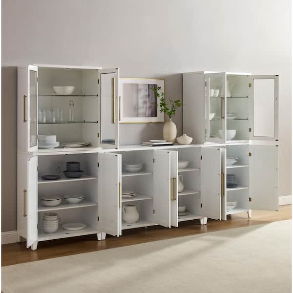 Roarke White Wood 3-PC Buffet Set with Glass Pantry Doors