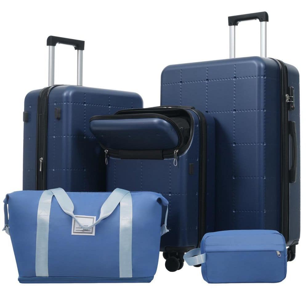 LIVACA 5-Piece Blue ABS Plastic Hardside Expandable Luggage Set