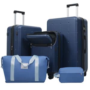 LIVACA 5-Piece Blue ABS Plastic Hardside Lightweight Luggage Set