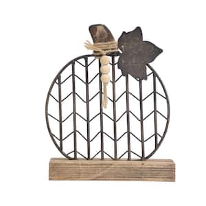 8.5 in. H Rustic Brown Wood and Metal Pumpkin Accent Tabletop Decor