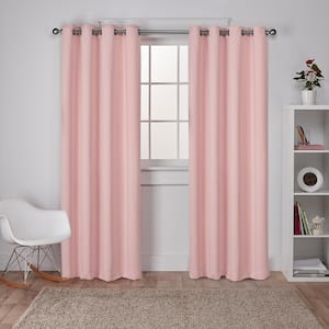 Sateen Blush Solid Woven Room Darkening Grommet Top Curtain, 52 in. W x 96 in. L (Set of 2)