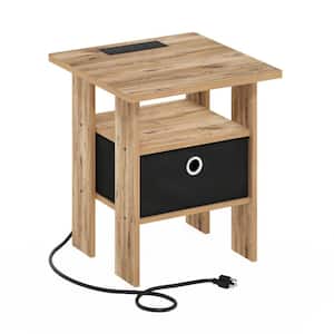 Andrey 15.55 in. Flagstaff Oak/Black Suqare Wood End Table with Charging Port