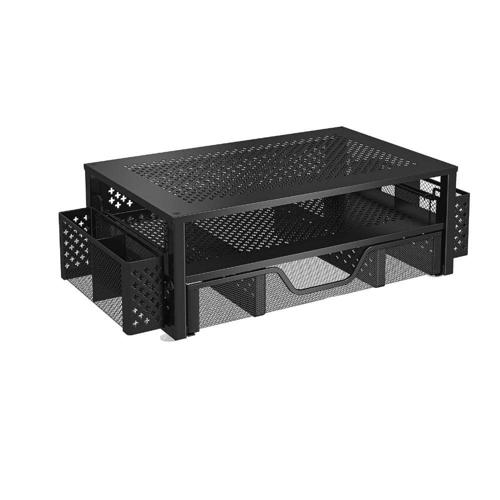 2 Tier Metal Stand Monitor riser and Computer Desk Organizer with Drawer and Pen Holder in Black price history on PriceWatchPro