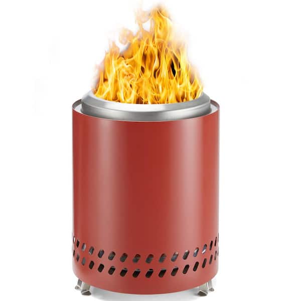 Staykiwi 7 in. Red Steel Portable Smokeless Wood Pellets Burning Fire Pit with Flame Ring and Foldable Legs