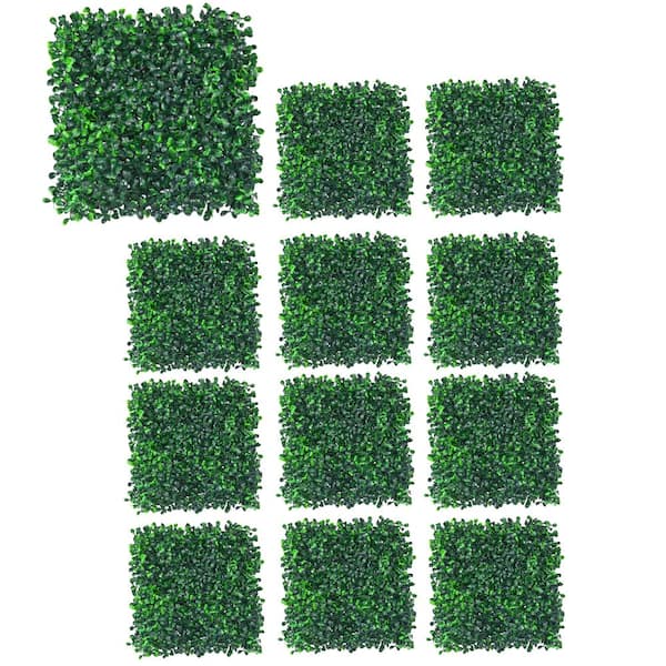 Unbranded 10 in. H x 10 in. W Green Artificial Hedge Panel 24pcs Faux Boxwood Panels Privacy Hedge Grass Wall Panels