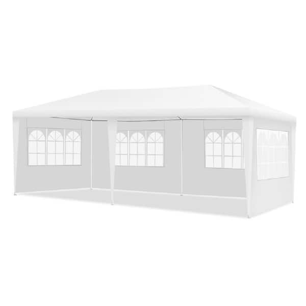 Costway 10 ft. x 20 ft. White Canopy Tent Wedding Party Tent with 4 Side Walls Carry Bag