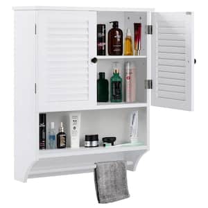 23.6 in. W x 8.9 in. D x 29.3 in. H White Bathroom Over The Toilet Wall Cabinet with Adjustable Shelves and Towels Bar