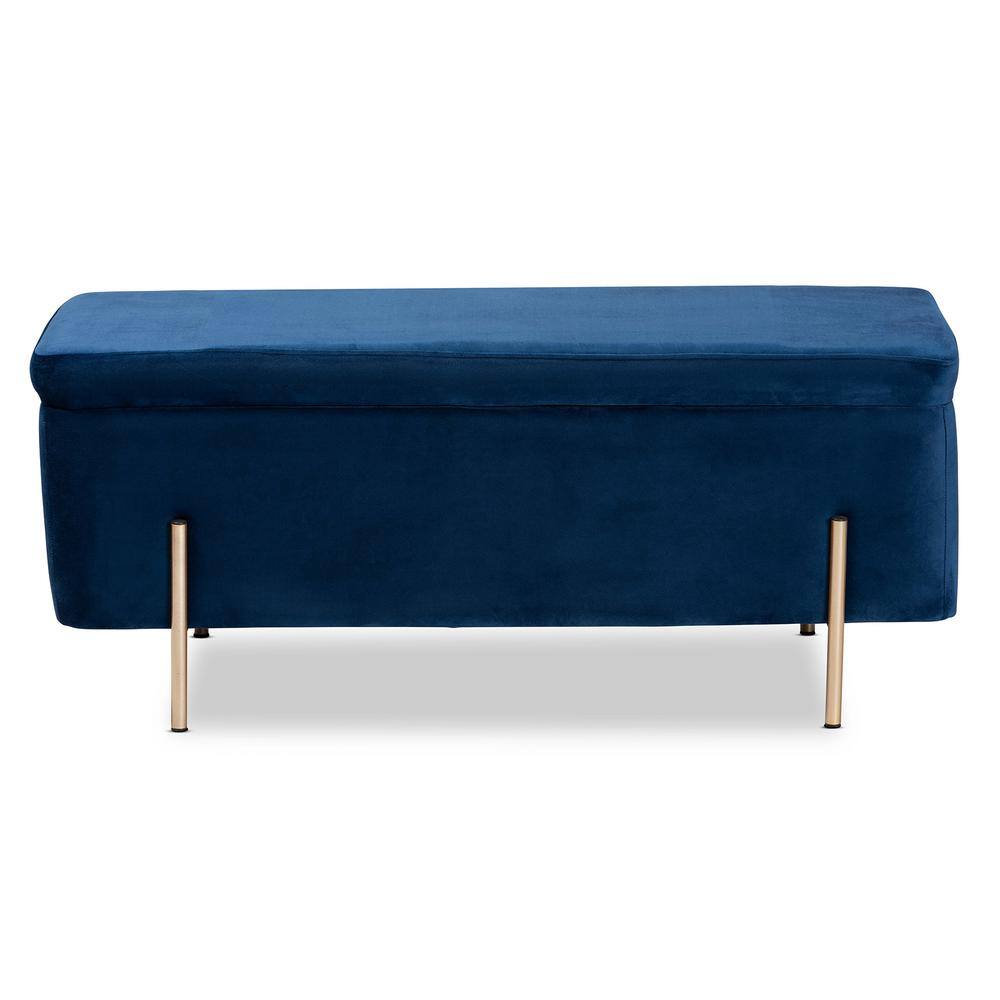 Rockwell Navy Blue Velvet & Gold Metal Storage Bench