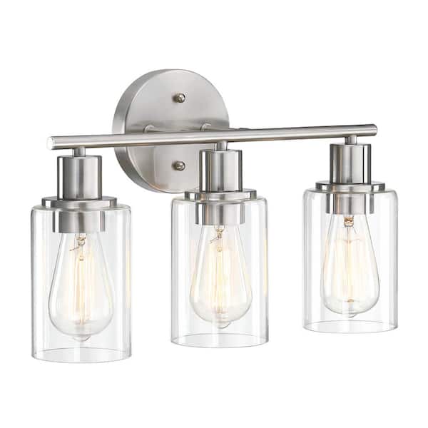 Pia Ricco 17 in. Modern 3 Lights Vanity Light Fixtures Brushed Nickel Farmhouse Wall Lamp for Bathroom