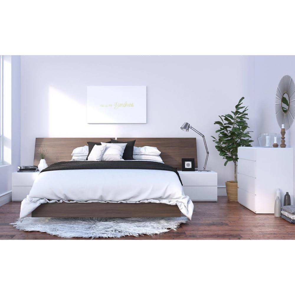Sleek Modern White Nightstand with Charging Station and Storage Drawer