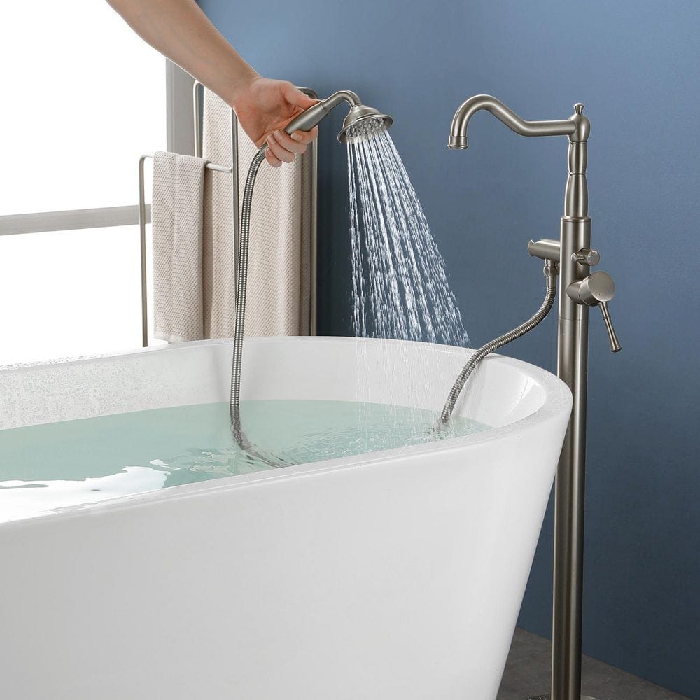 Brushed Nickel Freestanding Tub Faucet with Hand Shower