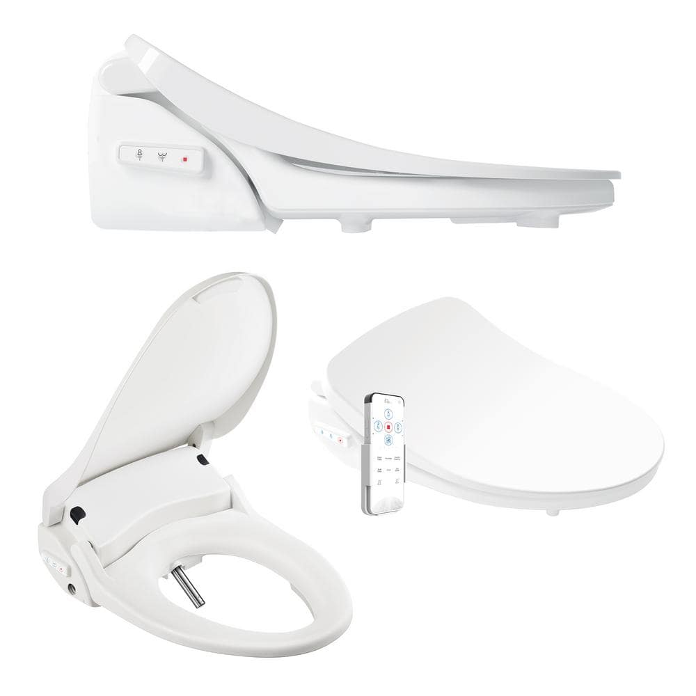 Elongated White Heated Bidet Toilet Seat with Remote