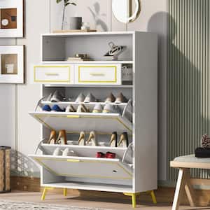 47.2 in. H x 31.5 in. W White Wood Shoe Storage Cabinet with 2 Flip Drawers, 2 Slide Drawers, 1 Shelf