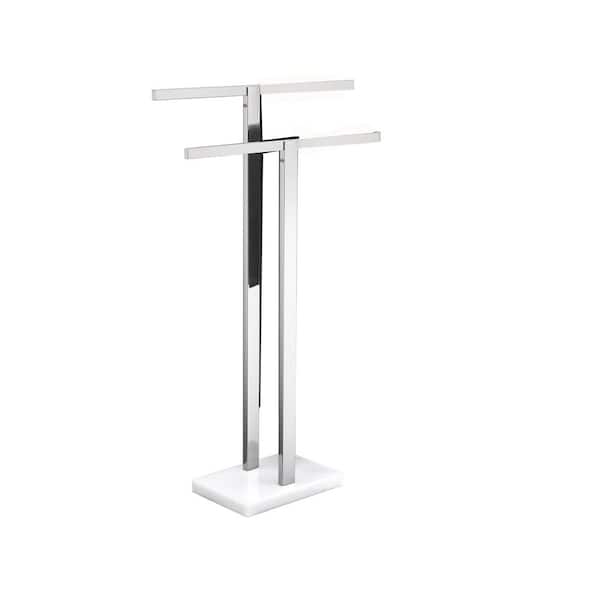 Unbranded 2-Tier Double Bathroom Standing Towel Rack with Marble Base, Stainless Steel in Polished Chrome (1-Pack)