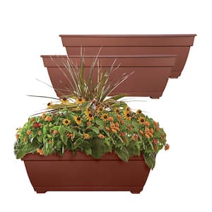 Newbury Extra Large 26.85 in. x 9.2 in. 17 Qt. Light Terracotta-Color Resin Deck Box Outdoor Planter (Pack of 3)