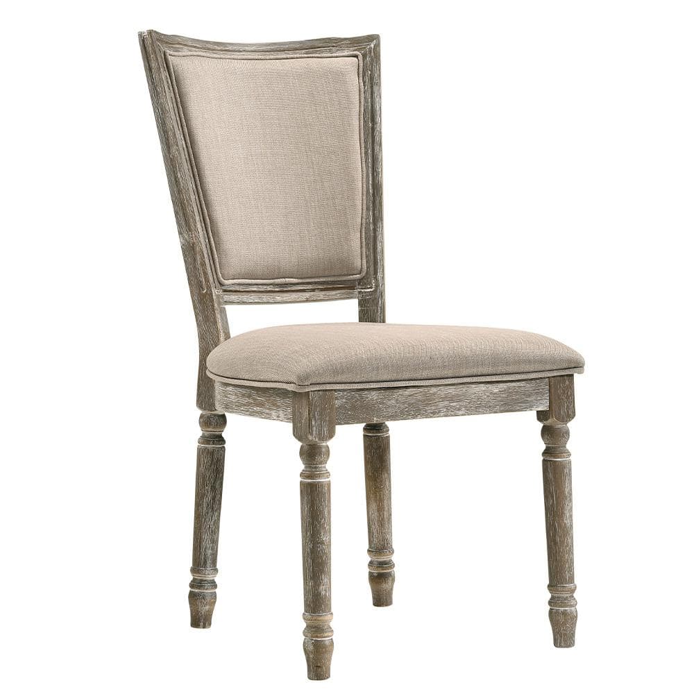 Reclaimed Gray Upholstered High Back Side Chair with Wood Frame