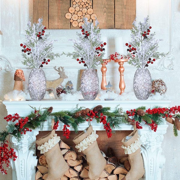 19.3 in. 6 Pcs Christmas Artificial Cedar Picks with Red Berries