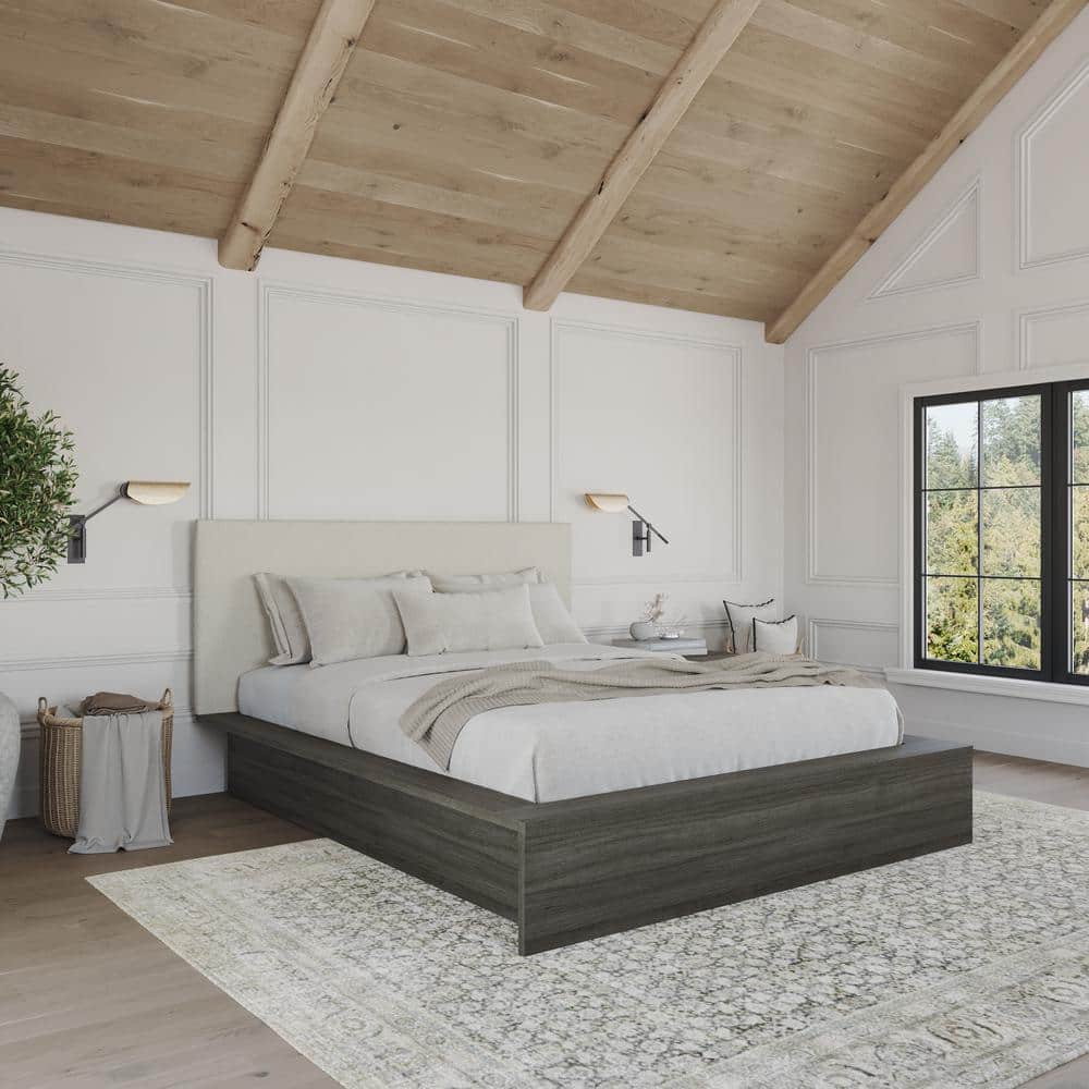 Jane Gray Oak and Off-White Boucle 3-Piece Queen Platform Bedroom Set