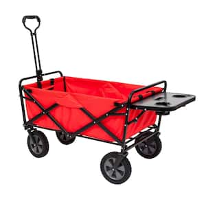 Folding Outdoor Garden Steel Utility Wagon Cart with Table (1 Red, 1 Blue)