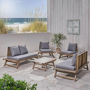 Sedona Grey 5-Piece Wood Outdoor Patio Conversation Seating Set with Dark Grey Cushions