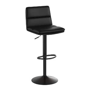 33.5 in. Black/Black Mid Metal Bar Stool with Leather/Faux Leather Seat