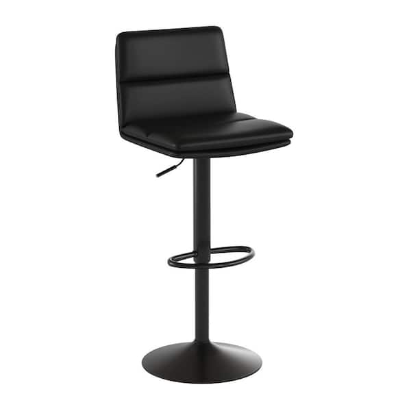 Carnegy Avenue 33.5 in. Black/Black Mid Metal Bar Stool with Leather/Faux Leather Seat